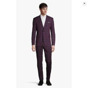 Soul of London Suit Plaid Print Notch Lapel Burgundy Men 48R/33R NEW NWT